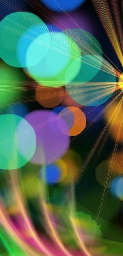 Vibrant multicolored bokeh lights wallpaper, perfect for mobile backgrounds.