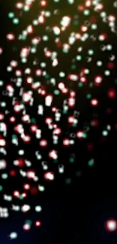 Abstract bokeh lights in vibrant colors over black background.