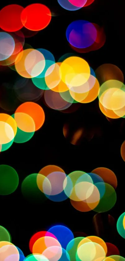 Colorful bokeh lights in vibrant circular patterns against a black background.