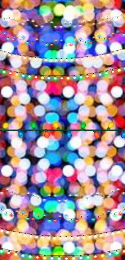 Vibrant bokeh lights with colorful garland design, perfect for a festive mobile wallpaper.