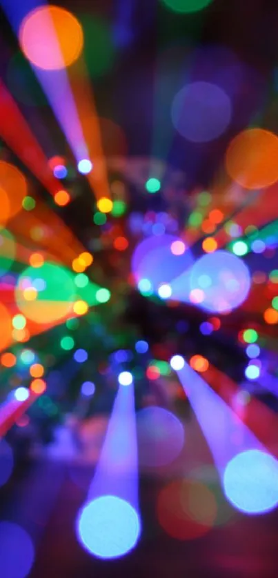 Vibrant bokeh lights with colorful abstract spheres and streaks.