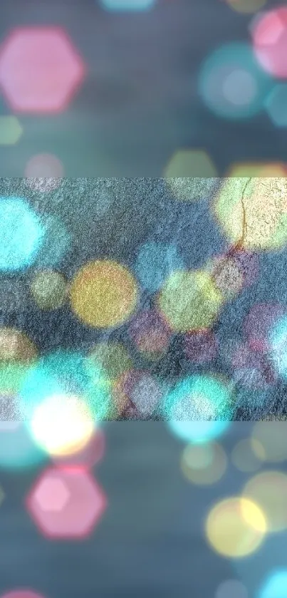 Colorful bokeh pattern with lights on textured background.