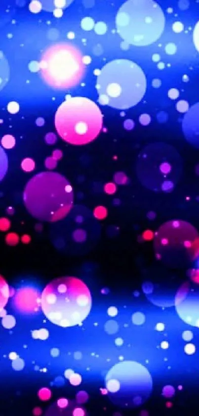 Vibrant bokeh phone wallpaper with pink and blue circles.