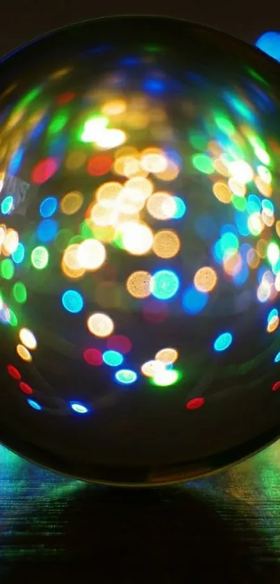 Vibrant bokeh sphere with colorful lights.