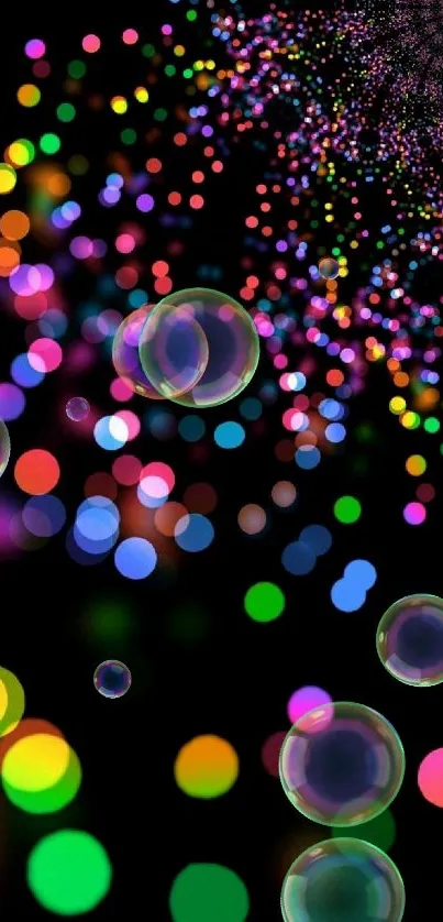 Vibrant bokeh spiral design on a dark background, perfect for mobile wallpaper.