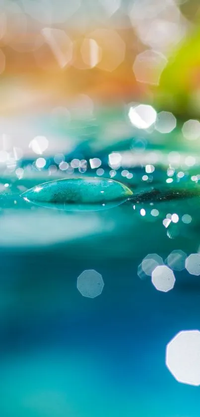 Mobile wallpaper with vibrant bokeh and water reflection in turquoise hues.