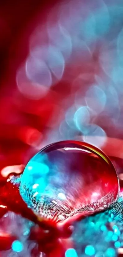 Vibrant bokeh wallpaper with waterdrop.