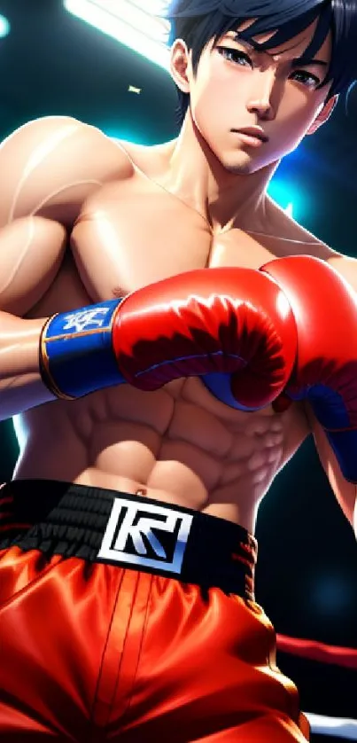 Anime boxer with red gloves and vibrant colors.