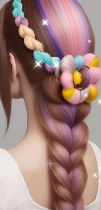 Intricate braided hair in pastel colors on a stylish mobile wallpaper.