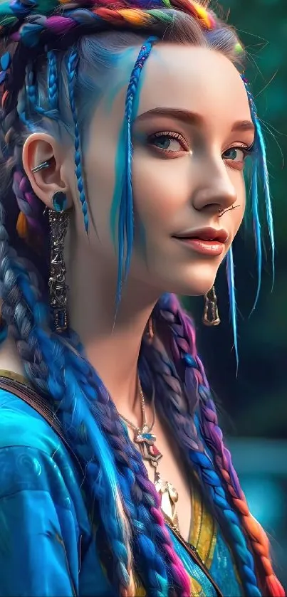 Portrait featuring vibrant braided hair in a captivating style.