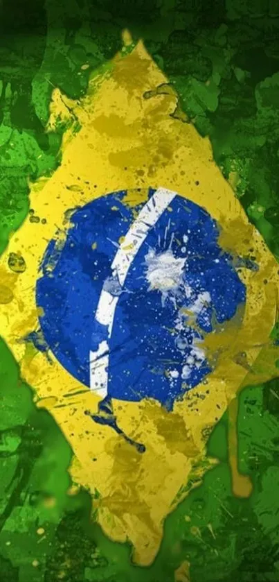 Abstract Brazil flag with vibrant colors in green, yellow, and blue.