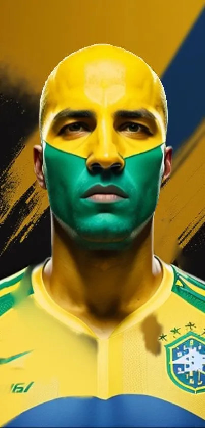 Brazilian fan in yellow and green face paint