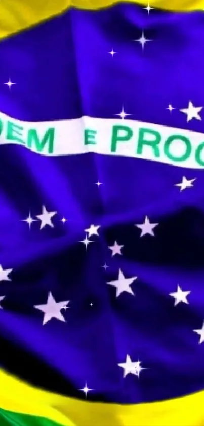 Vibrant Brazilian flag wallpaper with stars and colors.