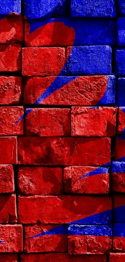 Red and blue painted brick wall art wallpaper.