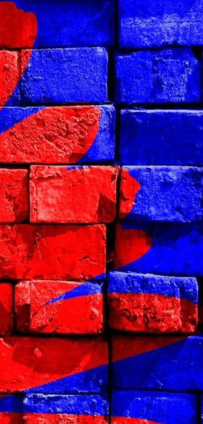 Vibrant brick wall with blue and red colors, perfect for mobile wallpaper.