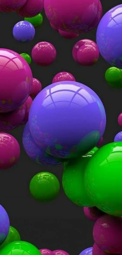 Colorful 3D bubbles on dark mobile wallpaper.