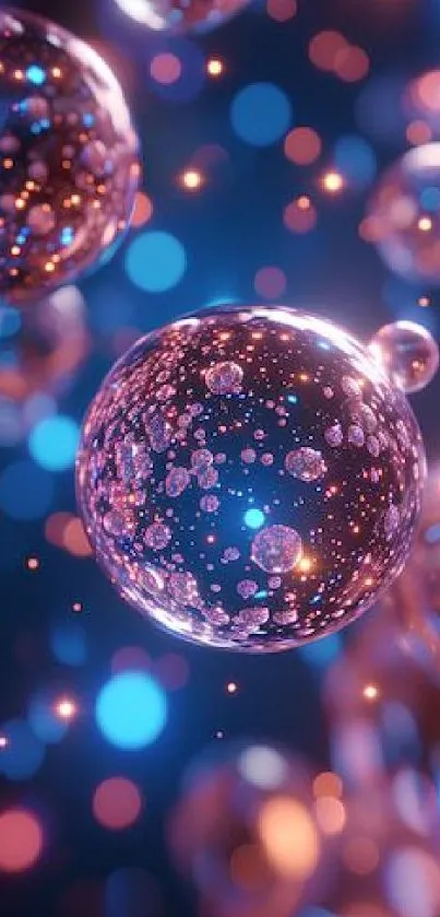Vibrant abstract wallpaper with colorful bubbles against a blue cosmic background.
