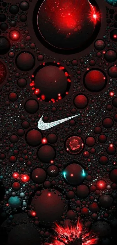 Vibrant abstract bubble art wallpaper with red and black hues.