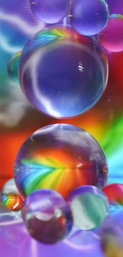 Vibrant bubbles with rainbow colors in abstract form.