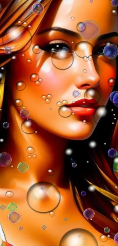 Artistic portrait with bubbles and vibrant colors on mobile wallpaper.