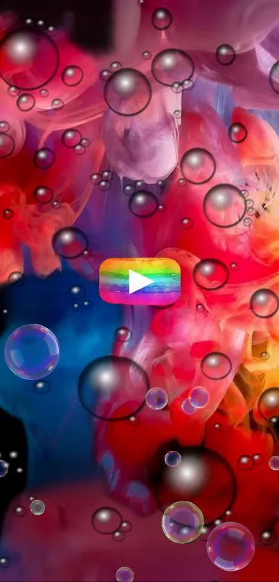 Colorful bubbles with vibrant red, blue, and yellow hues on a black background.