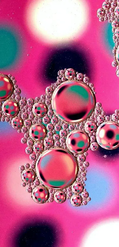 Bubble art wallpaper in pink and turquoise hues for mobile phone.