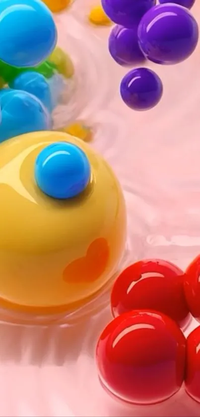 Vibrant and colorful abstract bubble art wallpaper with glossy spheres.