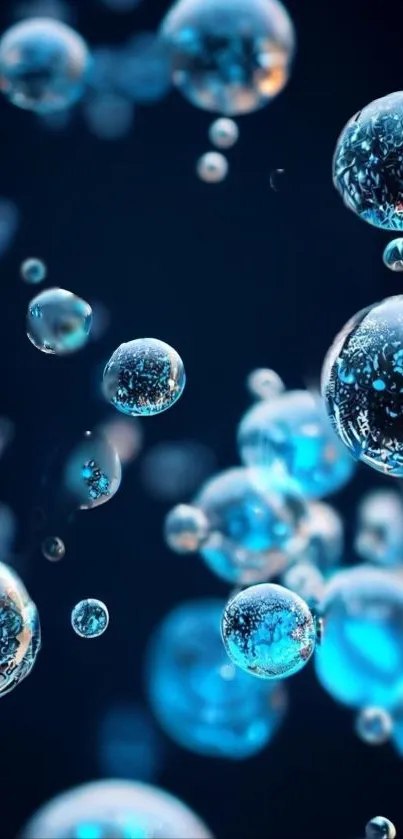 Blue bubbles floating on a dark background