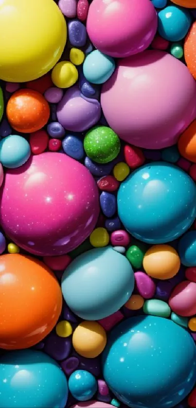 Colorful bubbles in vibrant hues on phone wallpaper.