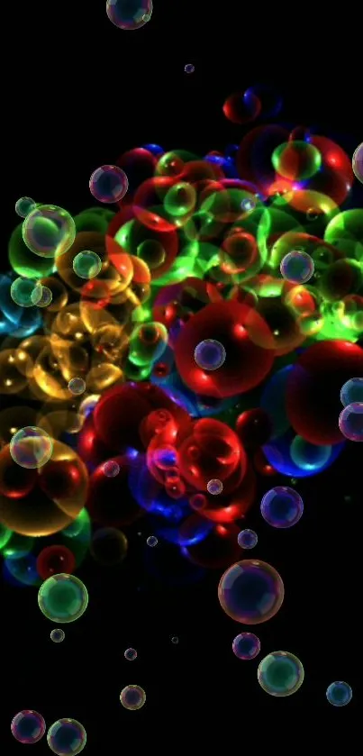 Vibrant bubbles in black background wallpaper.