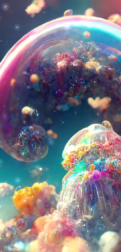 Fantasy wallpaper with colorful abstract bubbles and vivid cosmic design.