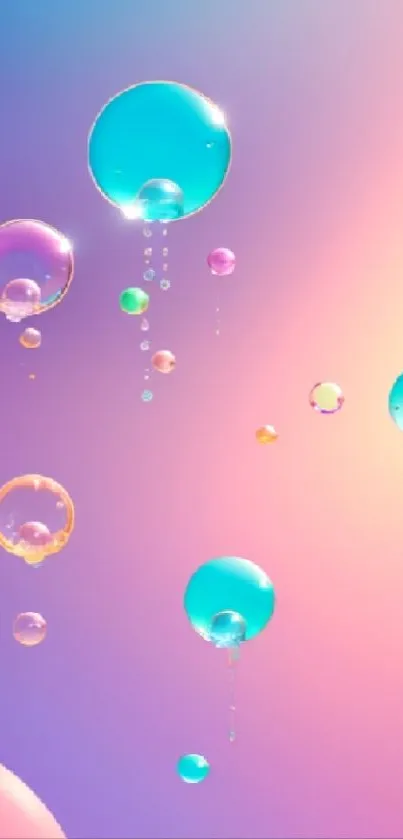 Colorful bubbles floating on a dreamy gradient background.