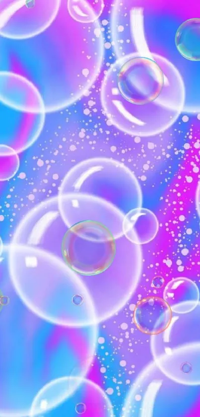 Colorful bubble wallpaper with a pink and blue gradient background.