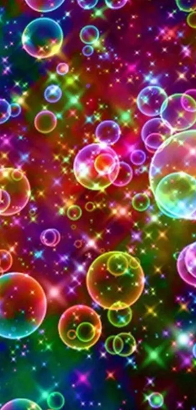 Colorful bubble galaxy wallpaper with starry background and vibrant hues.