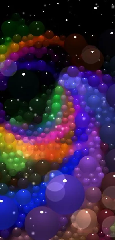 Vibrant 3D bubble galaxy wallpaper in dark and colorful hues.