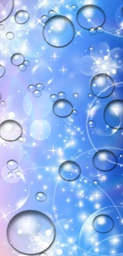 Vibrant wallpaper with bubbles and stars against blue background.