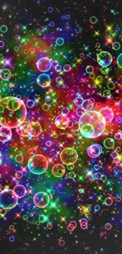 Colorful bubble galaxy wallpaper with vibrant hues and a black backdrop.