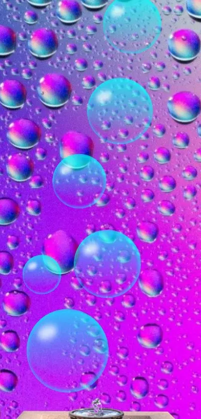 Vibrant wallpaper featuring bubbles on a purple gradient background.