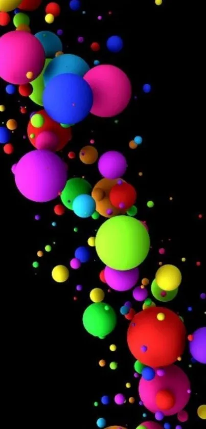 Vibrant colorful bubbles on black background mobile wallpaper.