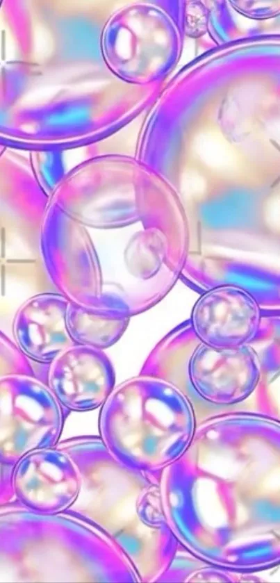 Colorful iridescent bubbles on a mobile wallpaper design.