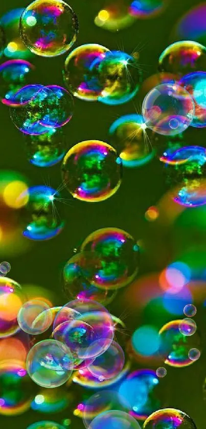 Vibrant mobile wallpaper with colorful bubbles on a green background.