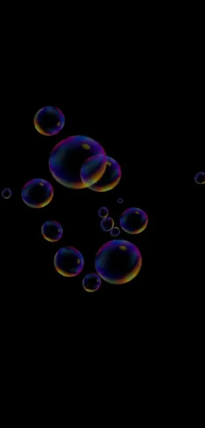 Vibrant black wallpaper with floating colorful bubbles.