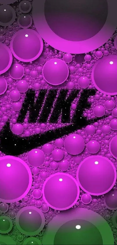 Vibrant purple and green Nike bubble wallpaper.