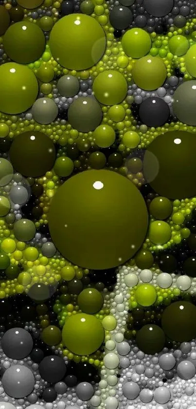 Vibrant bubble pattern wallpaper in green hues.