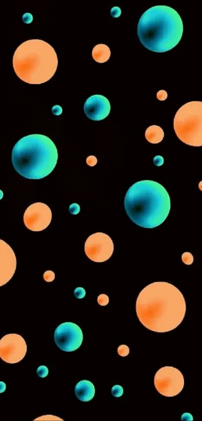 Abstract orange and teal bubble pattern wallpaper on black background.