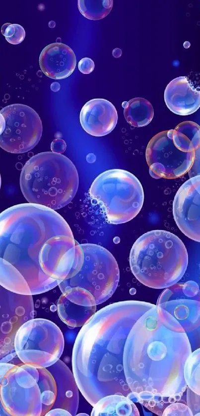 Floating colorful bubbles on a dark blue background.