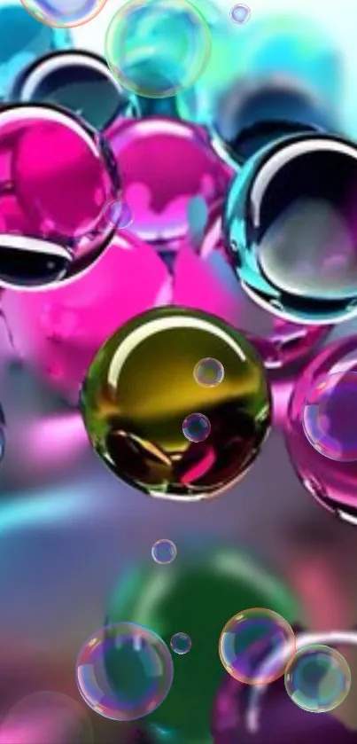 Colorful sphere bubbles on a vibrant digital wallpaper.