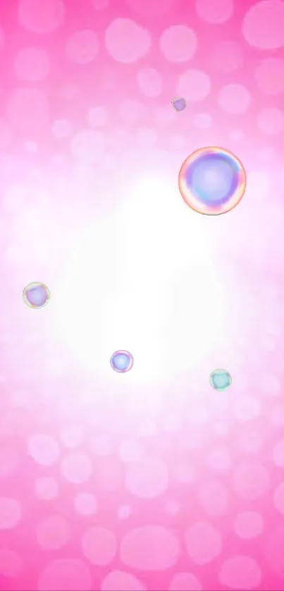 Pink wallpaper with floating bubbles on a bright background.