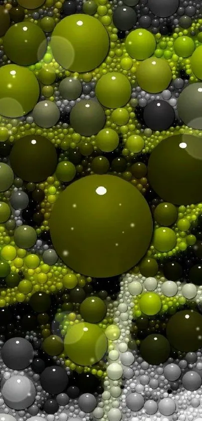 Vibrant olive green bubble spheres art wallpaper for mobile.