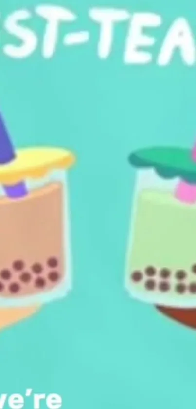 Illustration of two bubble tea cups with colorful straws on a vibrant background.